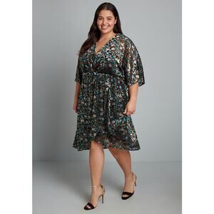 ModCloth Shimmering Black Floral Dramatic Depths Velvet Short Sleeve Dress XL